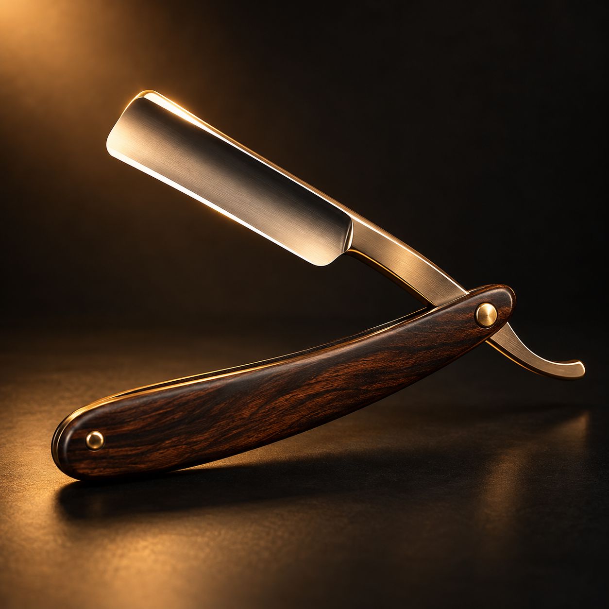 Dark wood handle straight razor