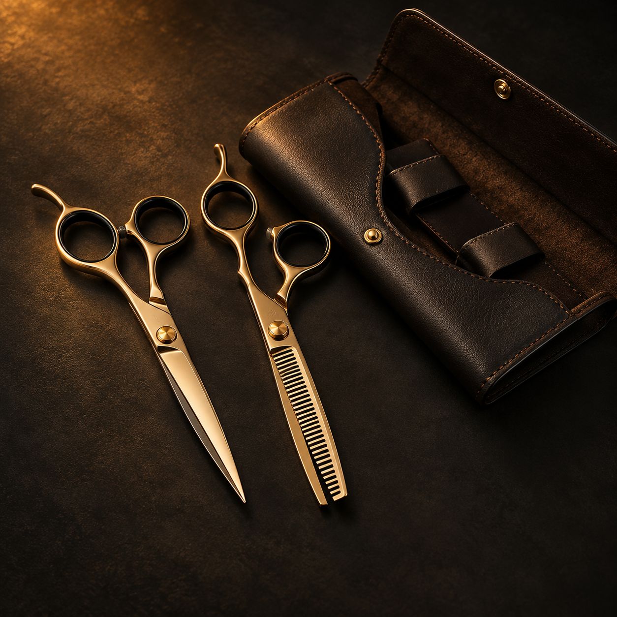 Scissor set with leather pouch